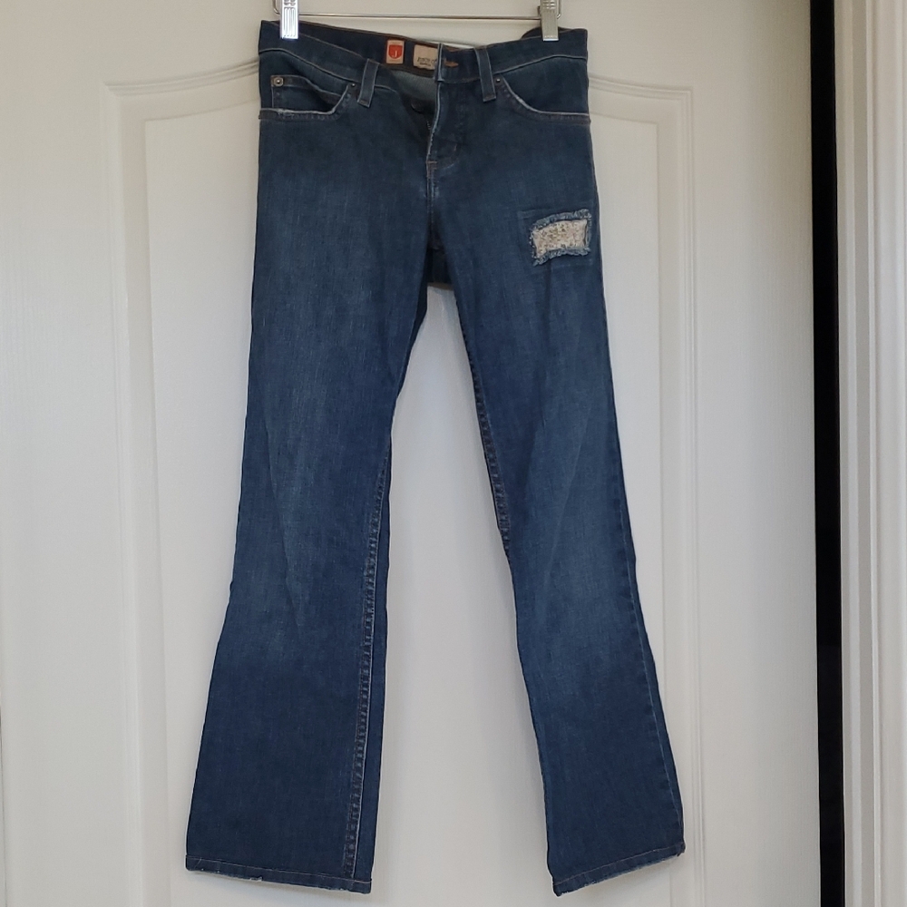 Vintage Juicy Couture Blue Flare Jeans with Distressed Patch